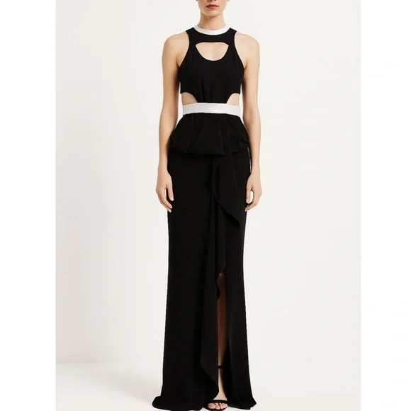 Catherine Maladrino cut-out gown with white leather waist band NWT - Picture 13 of 14